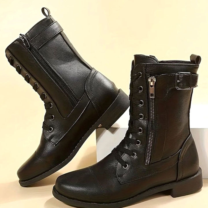 Flossie | Women Lace Up Side Zip Combat Boots