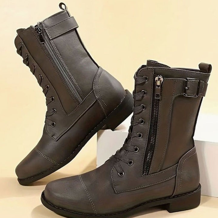 Flossie | Women Lace Up Side Zip Combat Boots