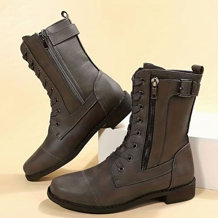 Flossie | Women Lace Up Side Zip Combat Boots