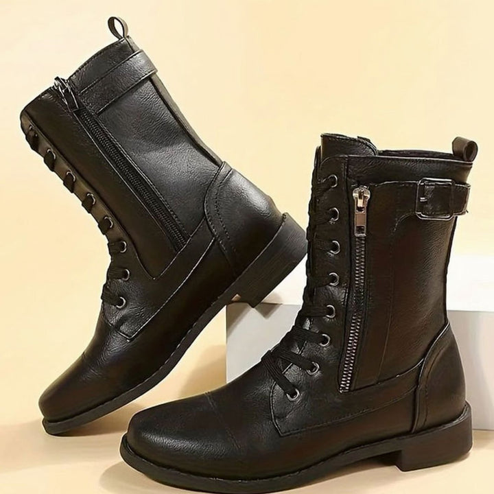 Flossie | Women Lace Up Side Zip Combat Boots
