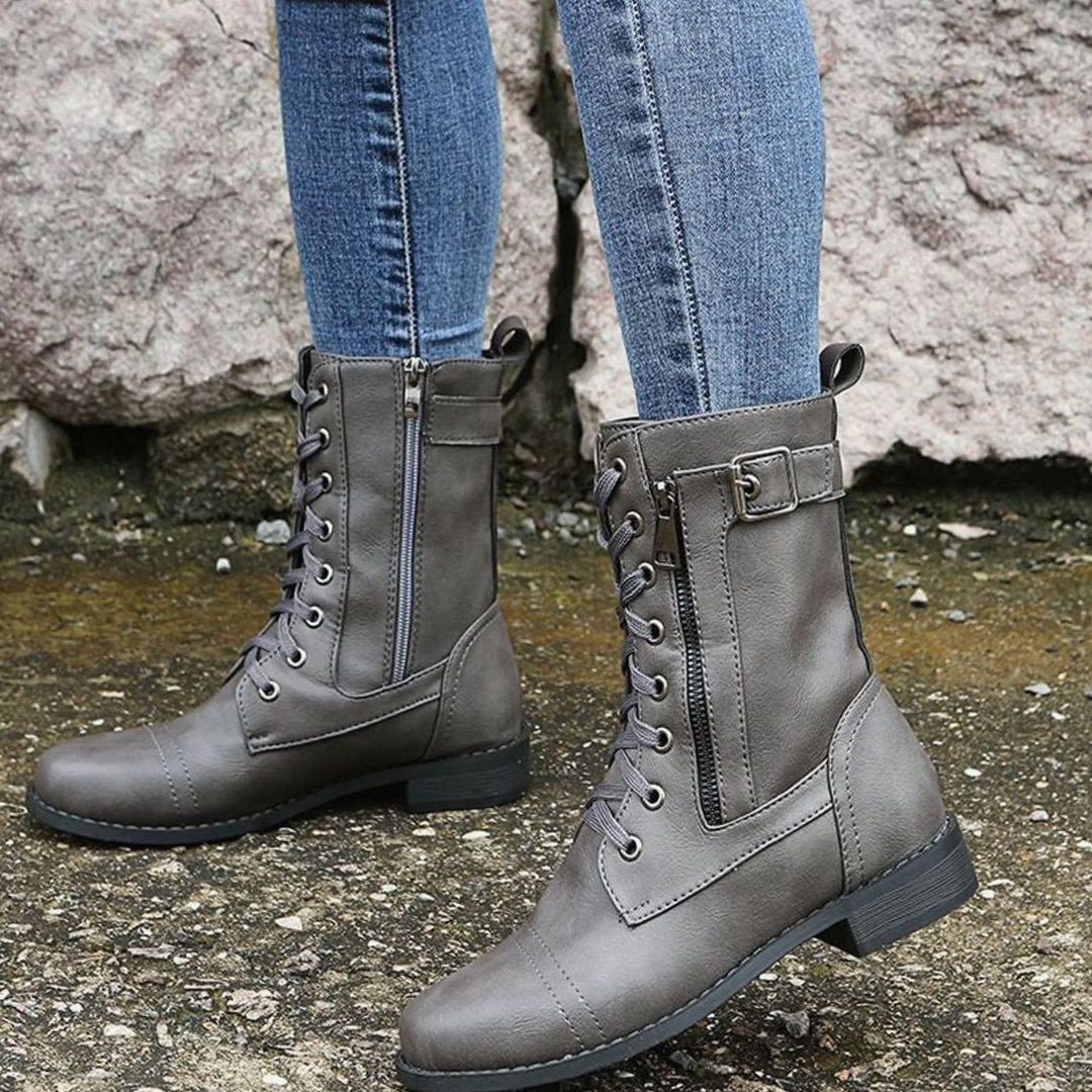 Flossie | Women Lace Up Side Zip Combat Boots