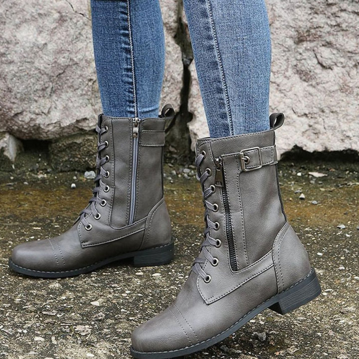 Flossie | Women Lace Up Side Zip Combat Boots