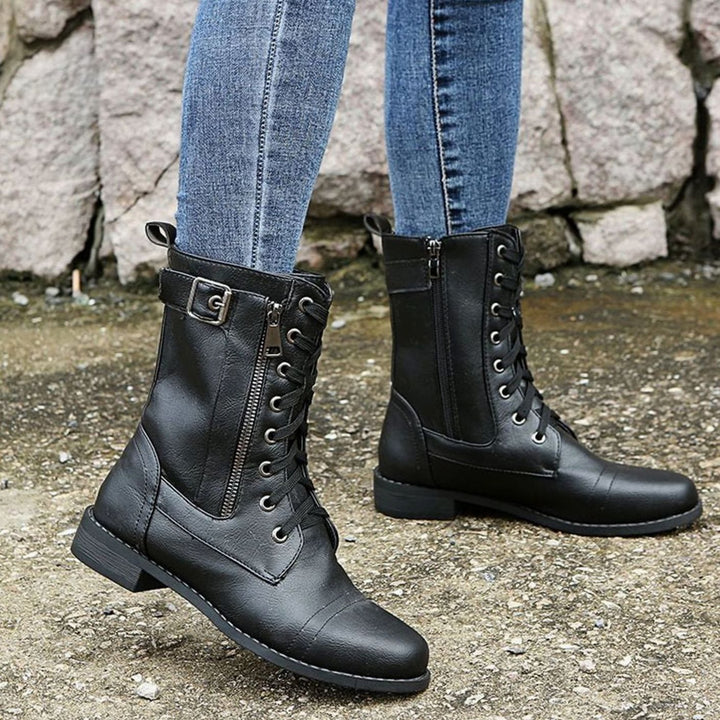 Flossie | Women Lace Up Side Zip Combat Boots