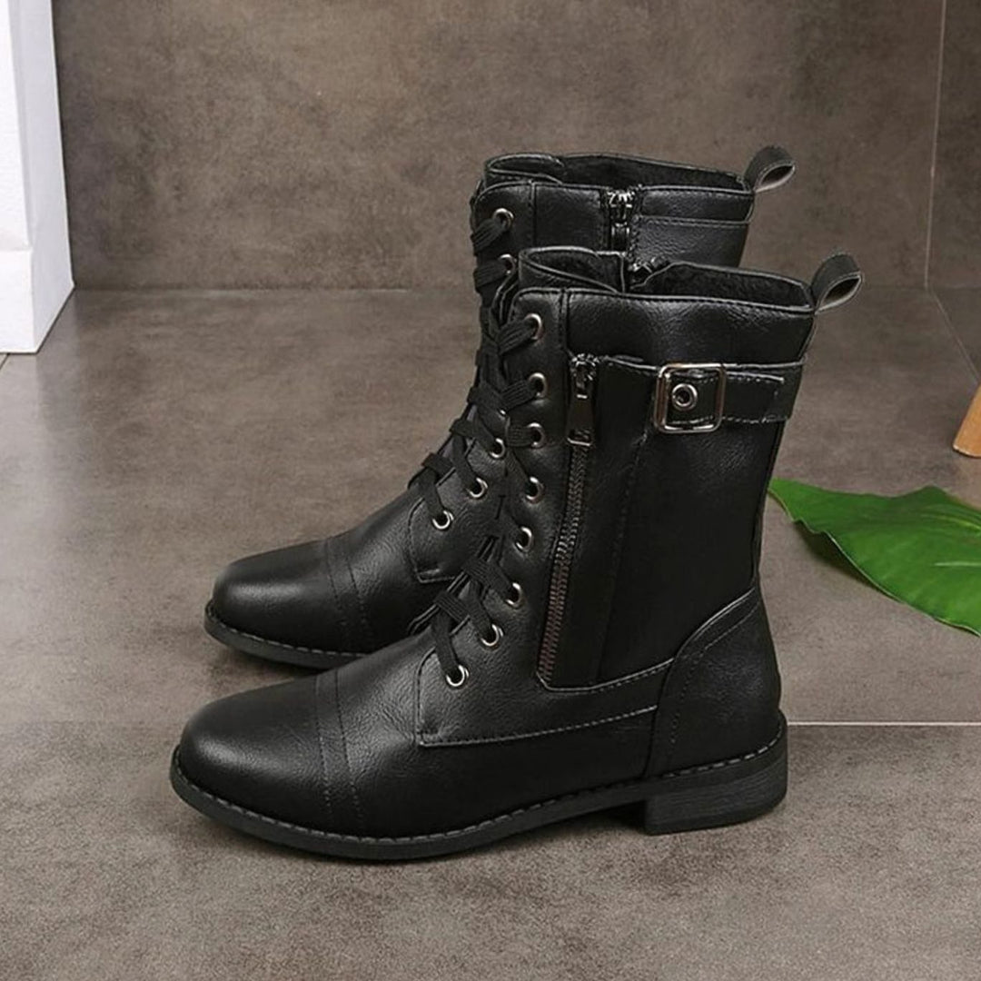 Flossie | Women Lace Up Side Zip Combat Boots
