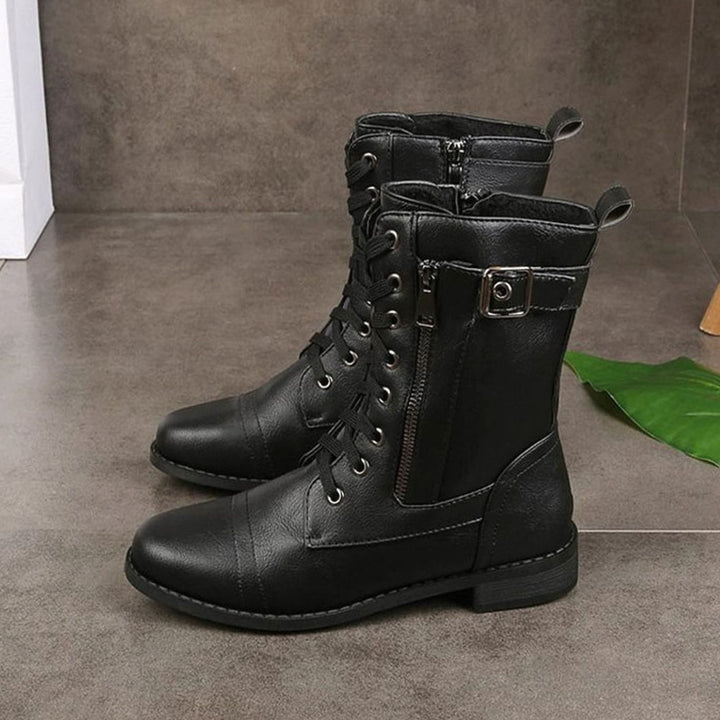 Flossie | Women Lace Up Side Zip Combat Boots