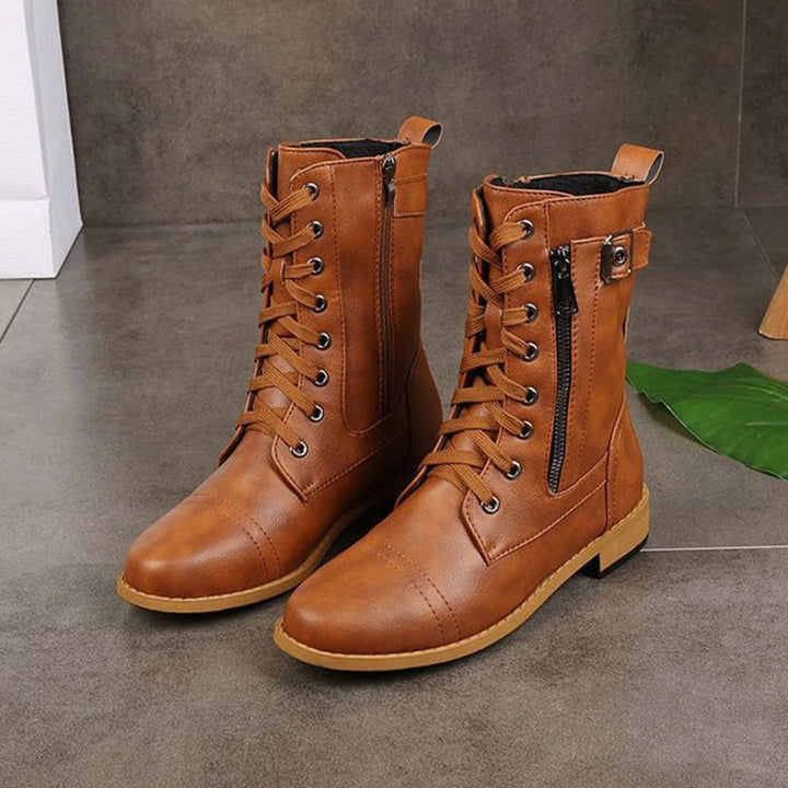 Flossie | Women Lace Up Side Zip Combat Boots