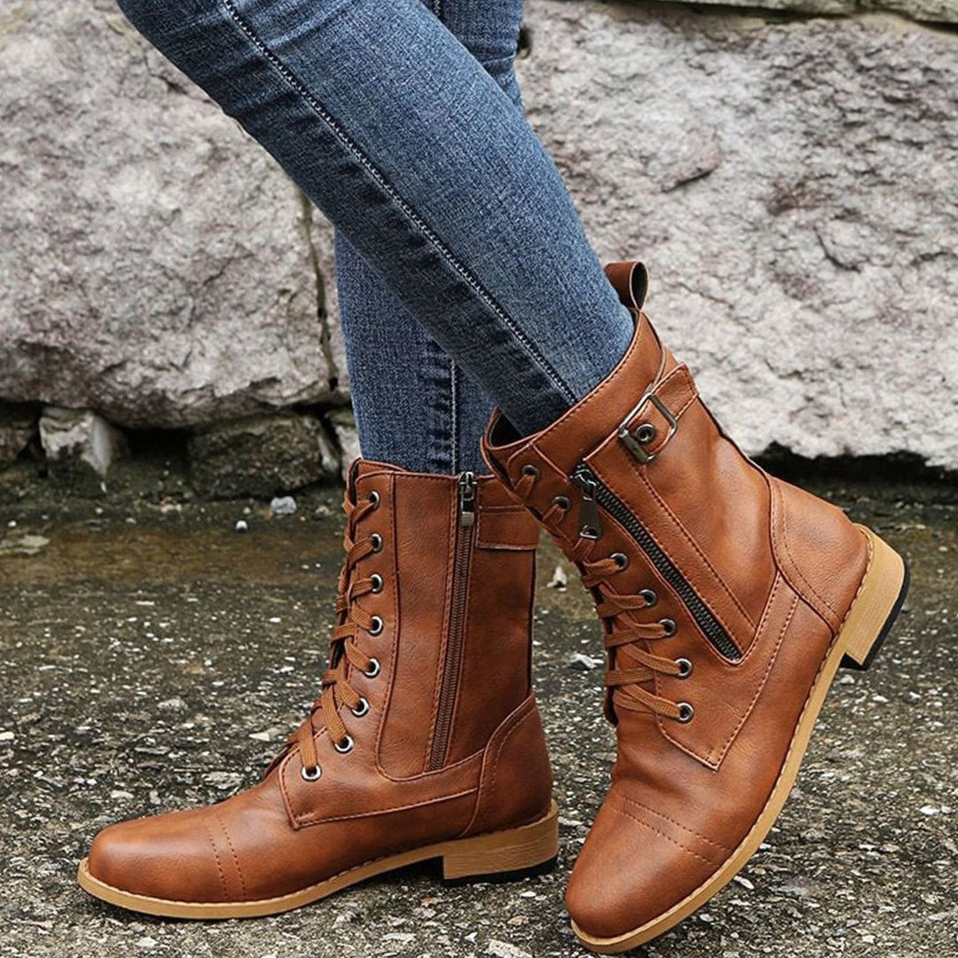 Flossie | Women Lace Up Side Zip Combat Boots