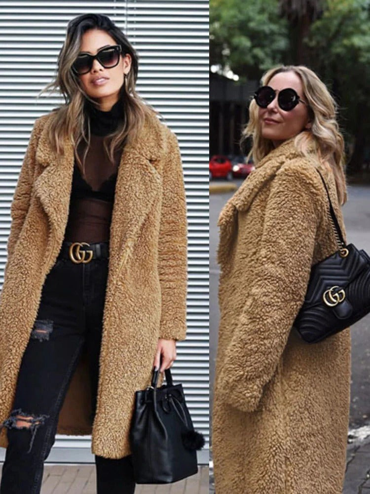 Kristy Women Longline Teddy Borg Fleece Winter Coat