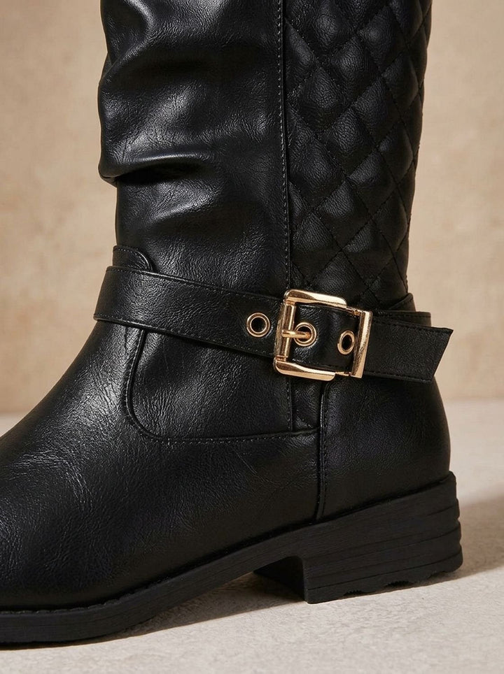 Gaynor Women Ruched Buckle Strap Side Zip Winter Boots