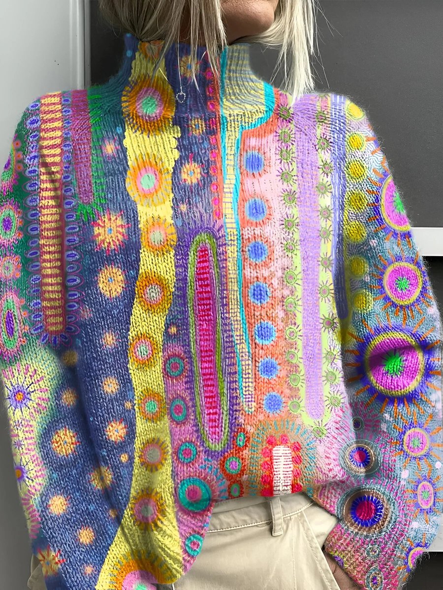 Britta | Women Abstract Print Mock Neck Sweater