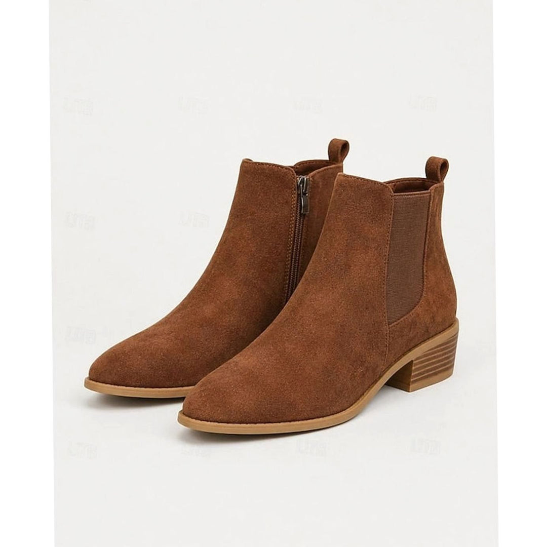 Fabiola Women Pointed Toe Side Zip Suede Heeled Boots