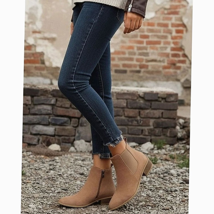 Fabiola Women Pointed Toe Side Zip Suede Heeled Boots
