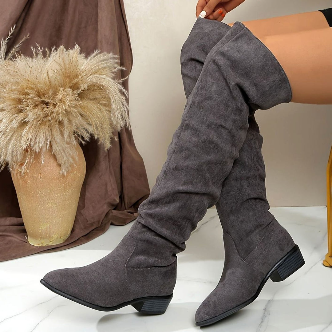 Xiomara Women Slouch Faux Suede Block Heel Thigh High Boots