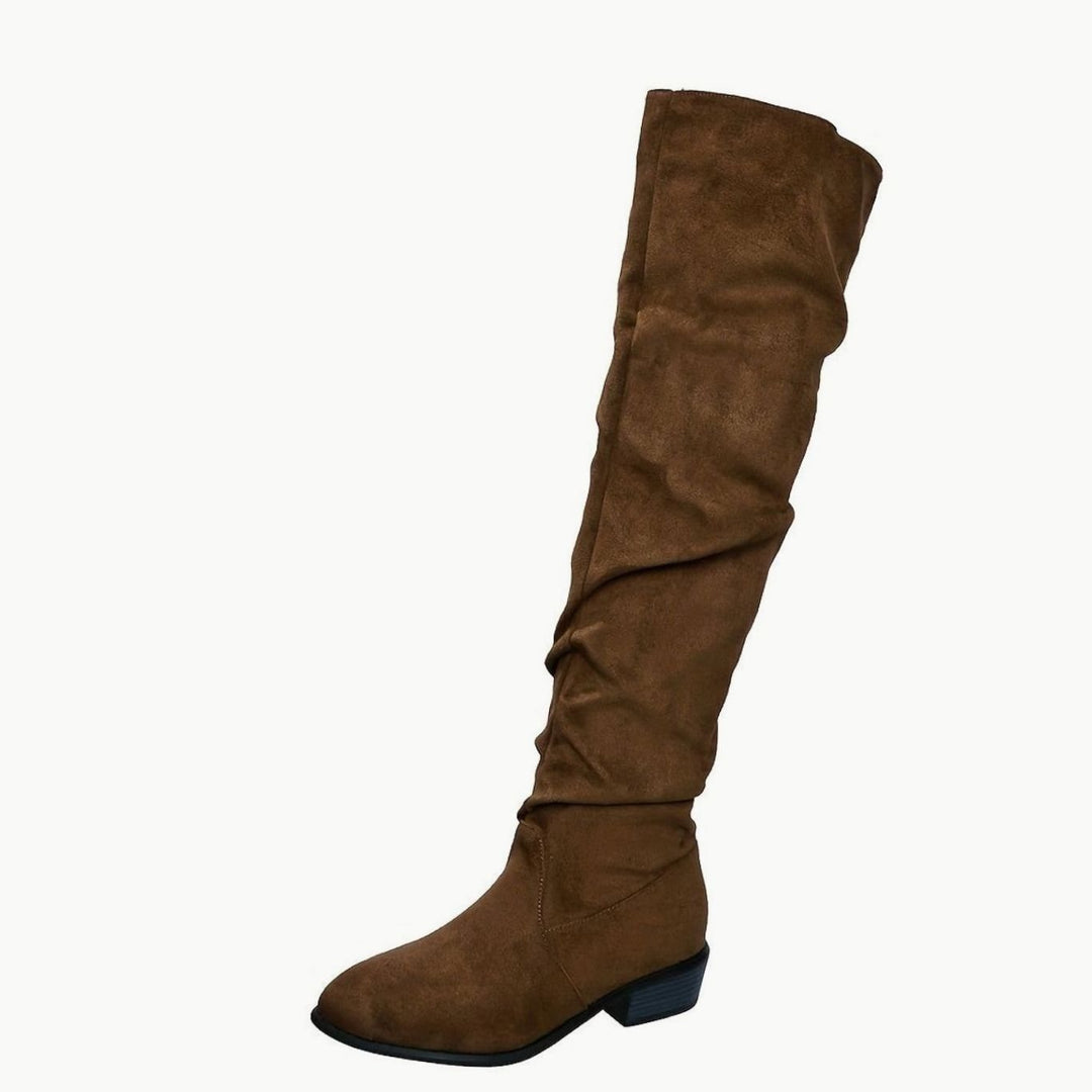 Xiomara Women Slouch Faux Suede Block Heel Thigh High Boots