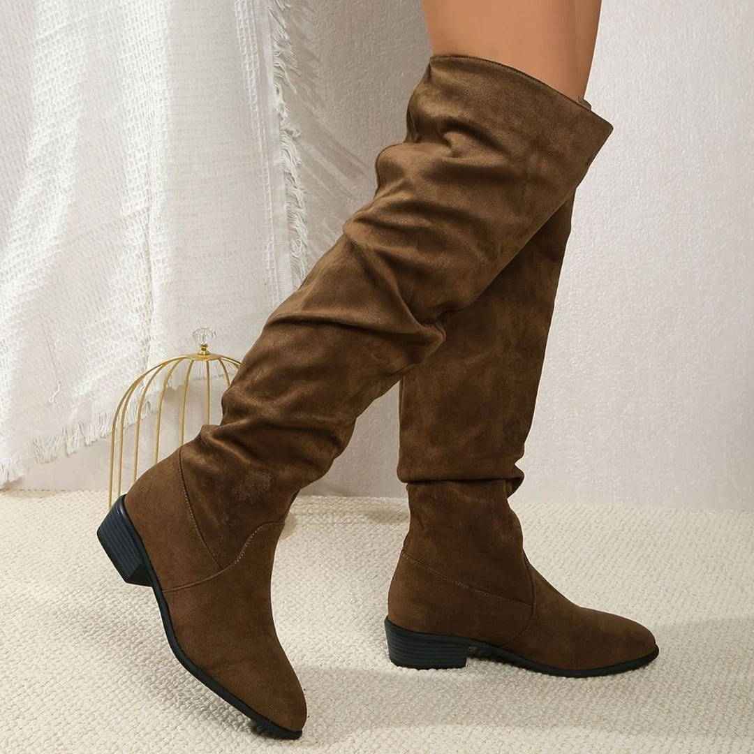 Xiomara Women Slouch Faux Suede Block Heel Thigh High Boots