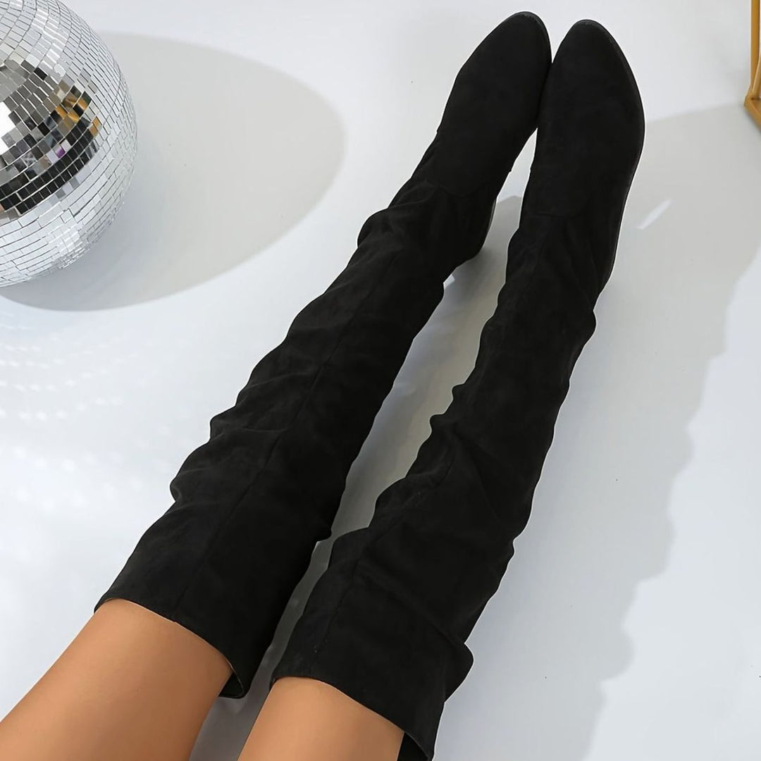 Xiomara Women Slouch Faux Suede Block Heel Thigh High Boots