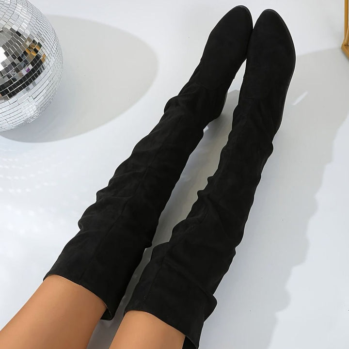 Xiomara Women Slouch Faux Suede Block Heel Thigh High Boots