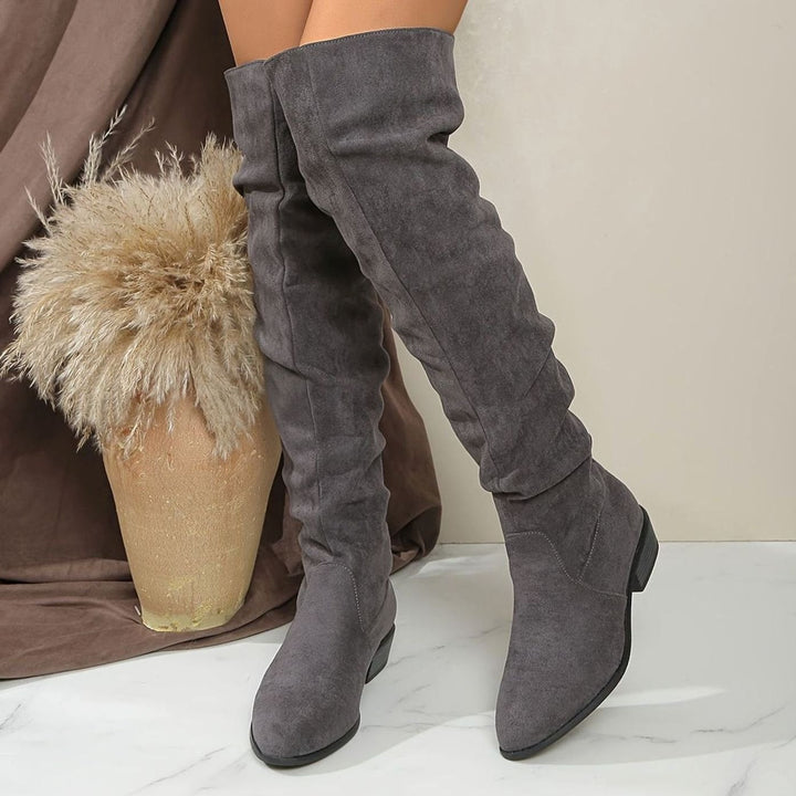 Xiomara Women Slouch Faux Suede Block Heel Thigh High Boots