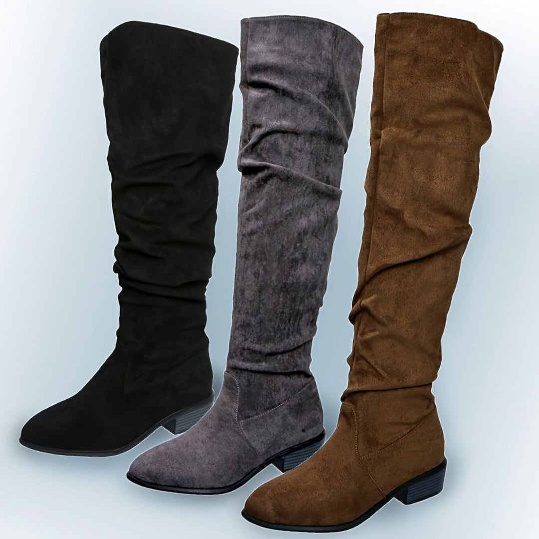 Xiomara Women Slouch Faux Suede Block Heel Thigh High Boots