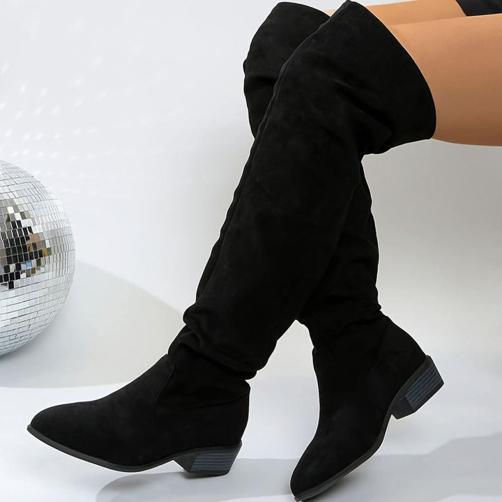 Xiomara Women Slouch Faux Suede Block Heel Thigh High Boots