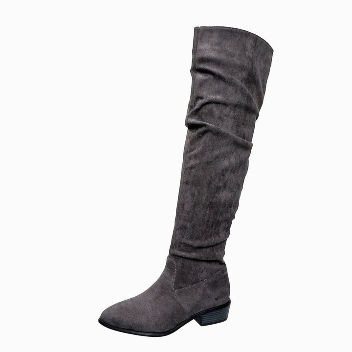 Xiomara Women Slouch Faux Suede Block Heel Thigh High Boots
