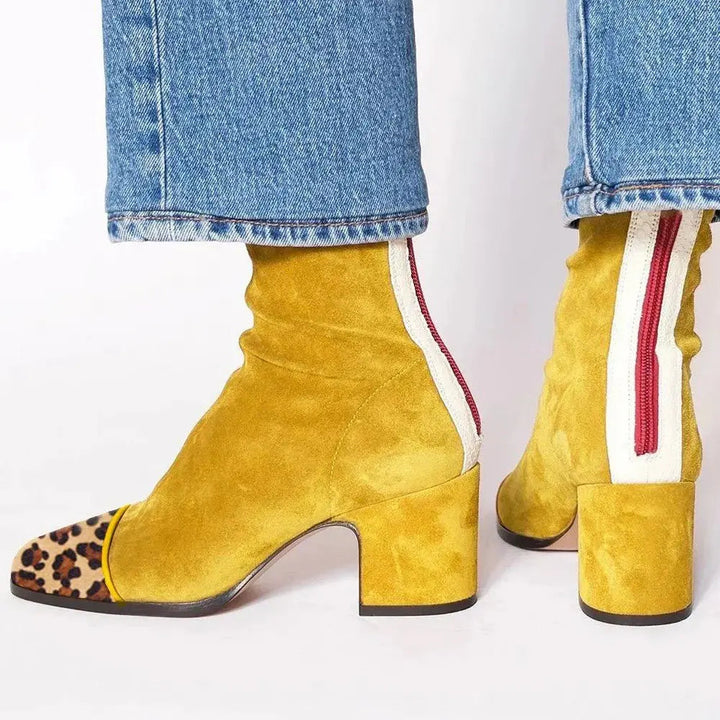 Mina | Women Square Toe Stripe Ankle Boots