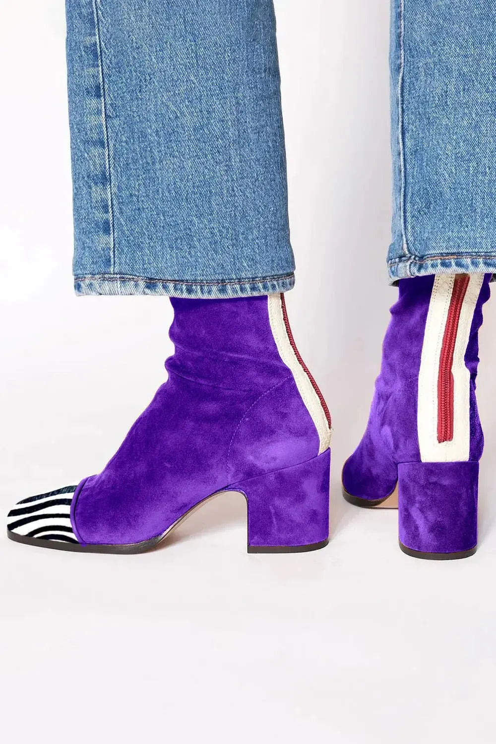 Mina | Women Square Toe Stripe Ankle Boots