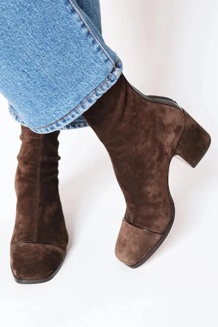 Mina | Women Square Toe Stripe Ankle Boots