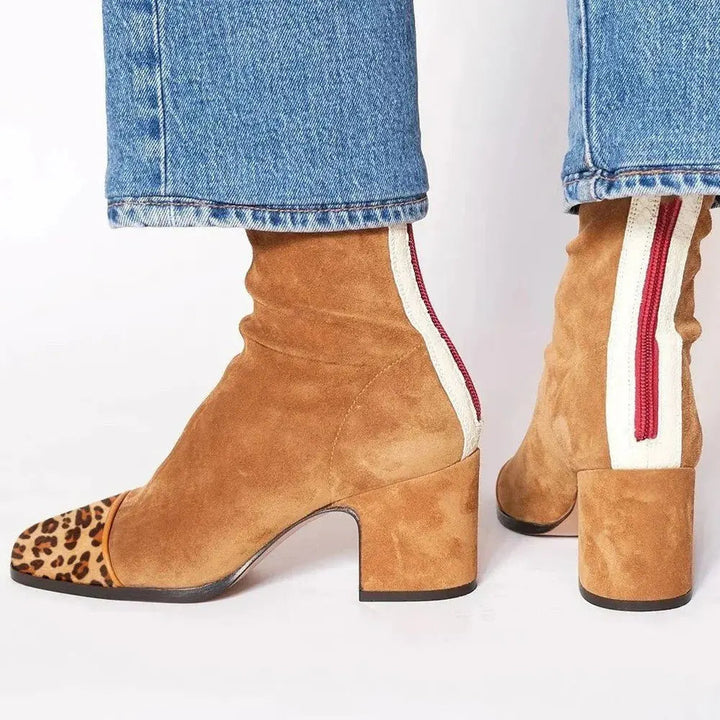 Mina | Women Square Toe Stripe Ankle Boots