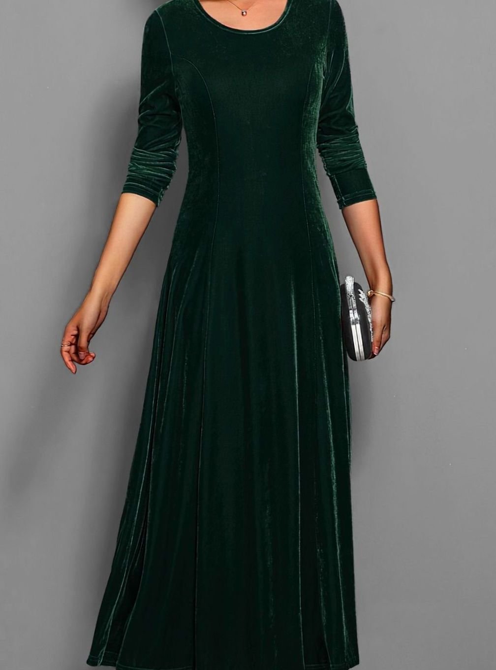 Rosaria Women Velvet Long Sleeve A Line Holiday Dress