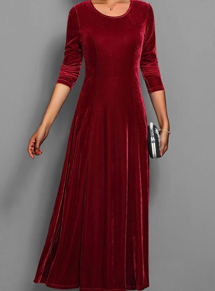 Rosaria Women Velvet Long Sleeve A Line Holiday Dress