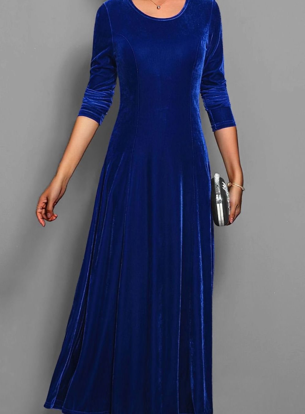 Rosaria Women Velvet Long Sleeve A Line Holiday Dress