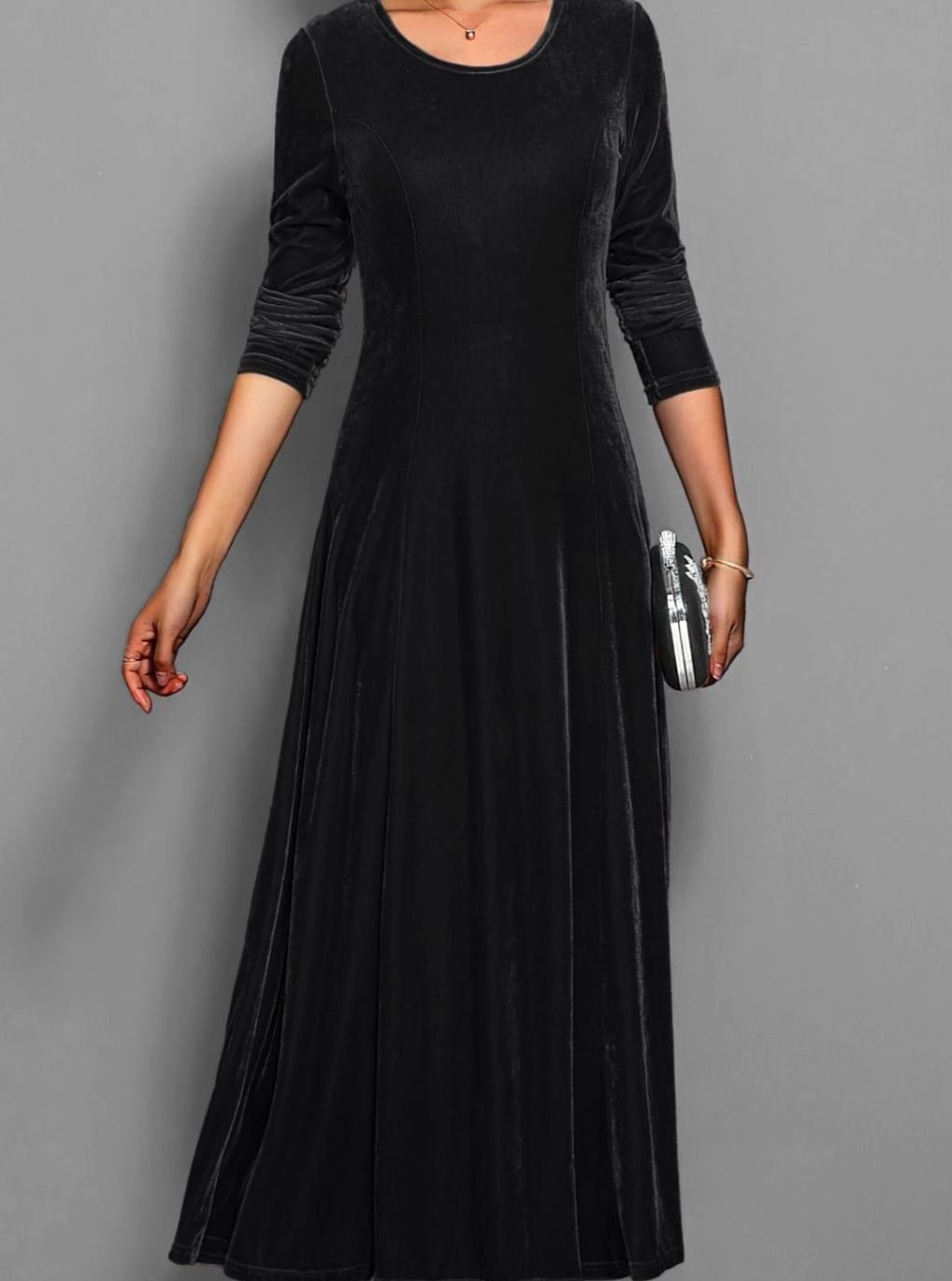 Rosaria Women Velvet Long Sleeve A Line Holiday Dress