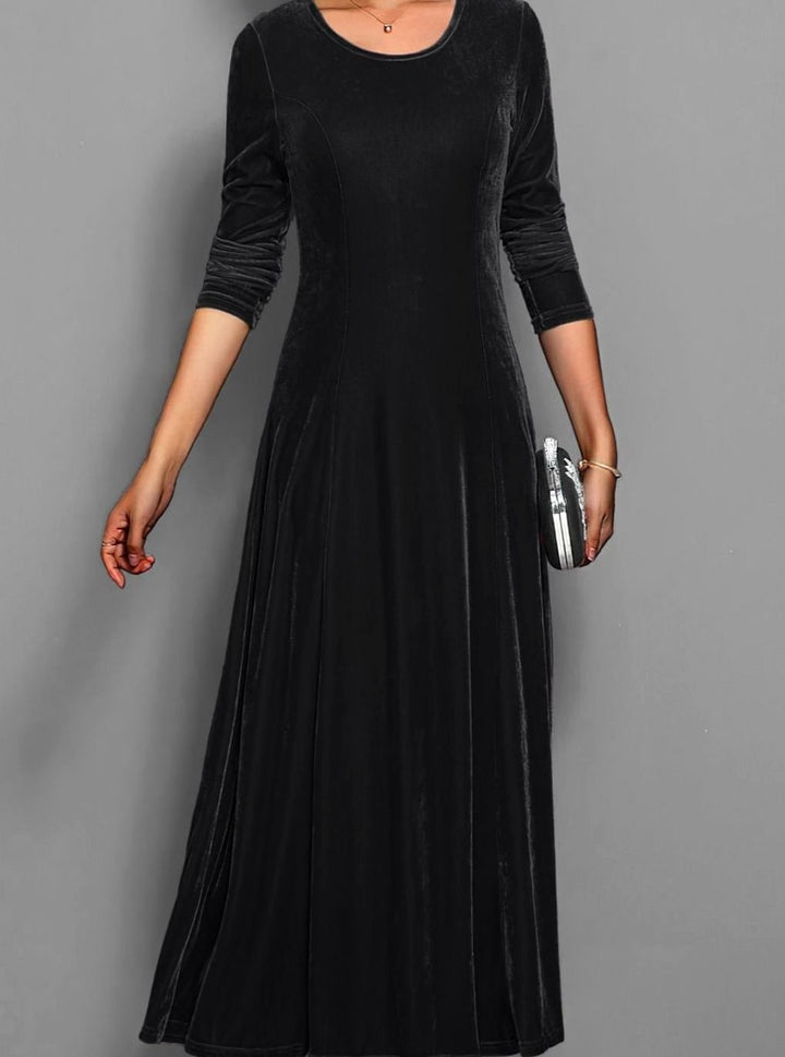 Rosaria Women Velvet Long Sleeve A Line Holiday Dress