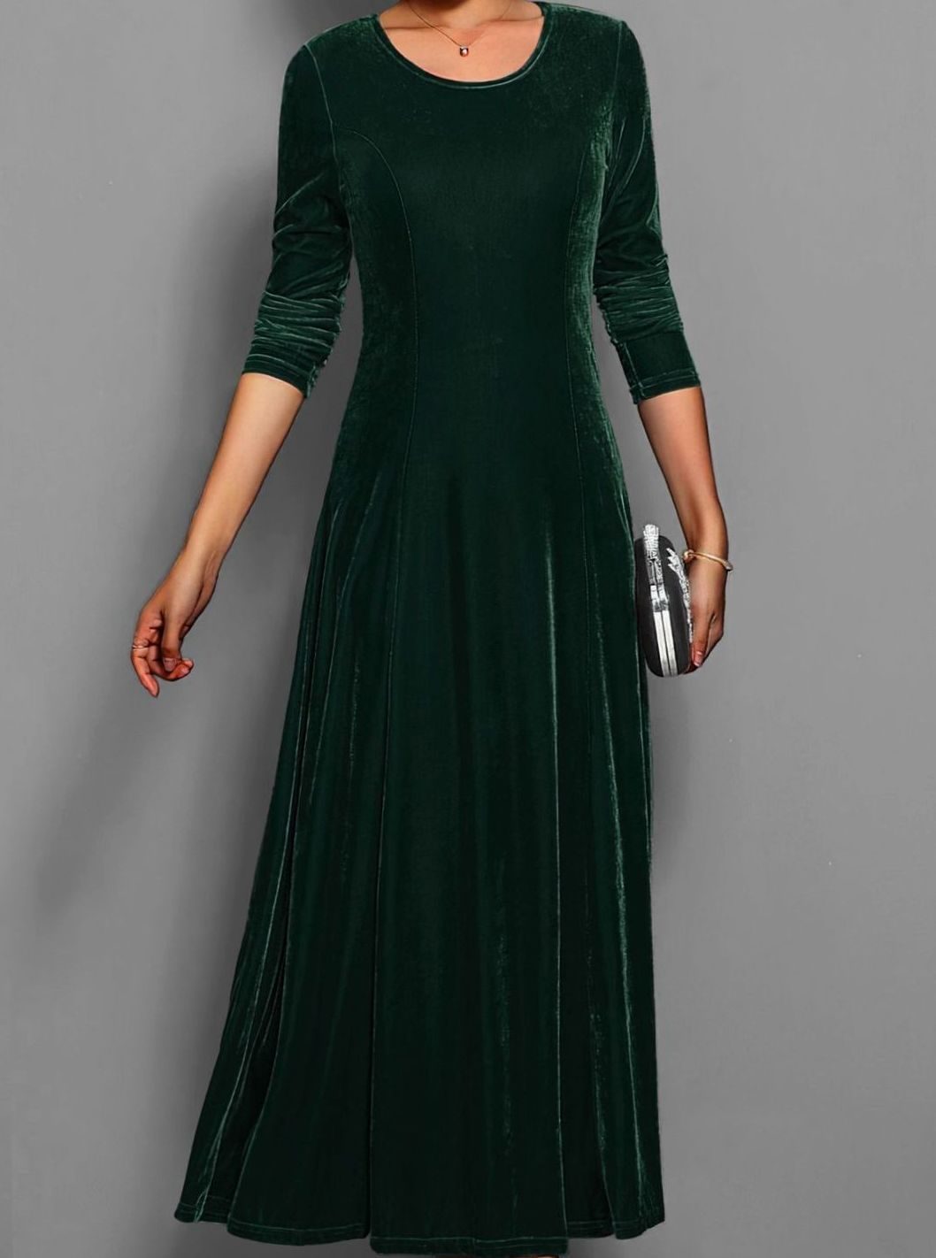 Rosaria Women Velvet Long Sleeve A Line Holiday Dress