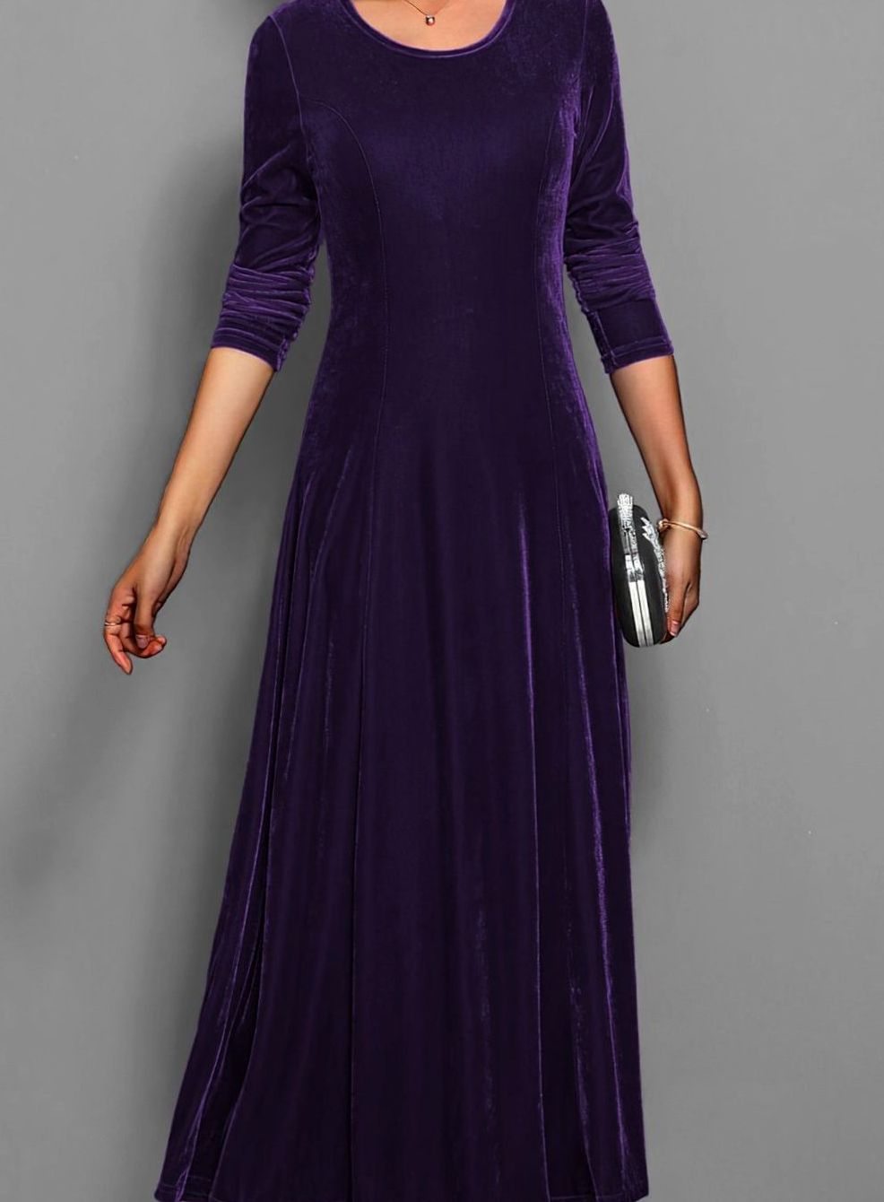 Rosaria Women Velvet Long Sleeve A Line Holiday Dress