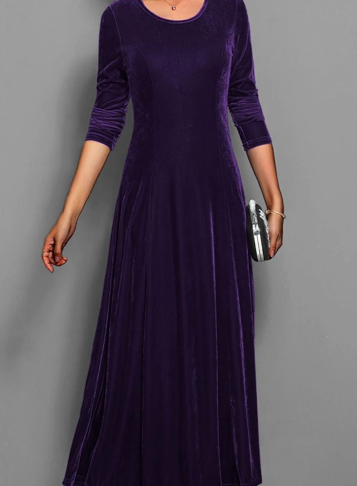 Rosaria Women Velvet Long Sleeve A Line Holiday Dress